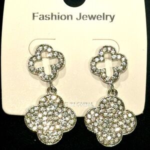Clover Silver Tone Rhinestone Fashion Earrings